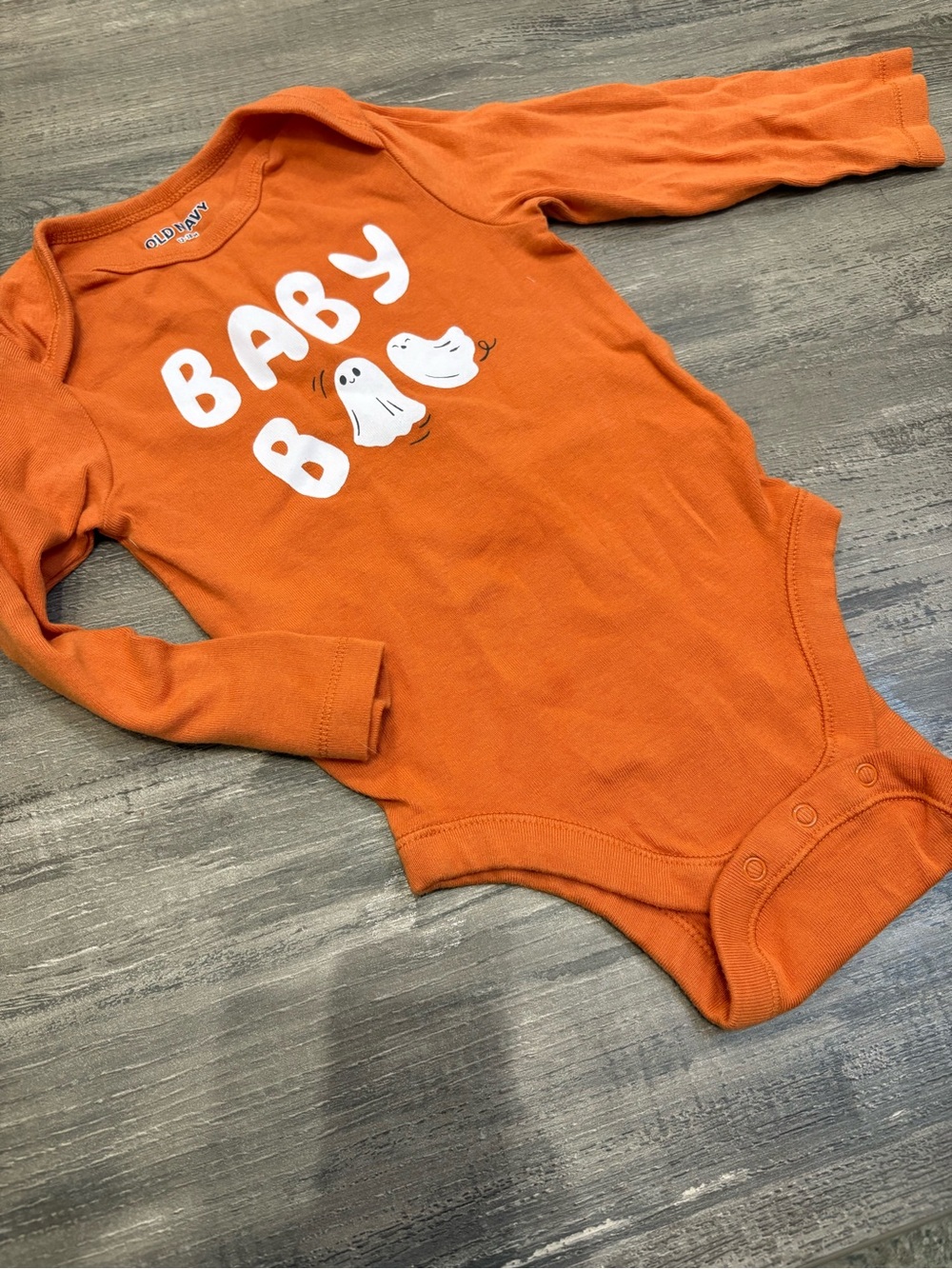 Old Navy Orange Long-Sleeve 'Baby Boy' Ghost Graphic One-Piece